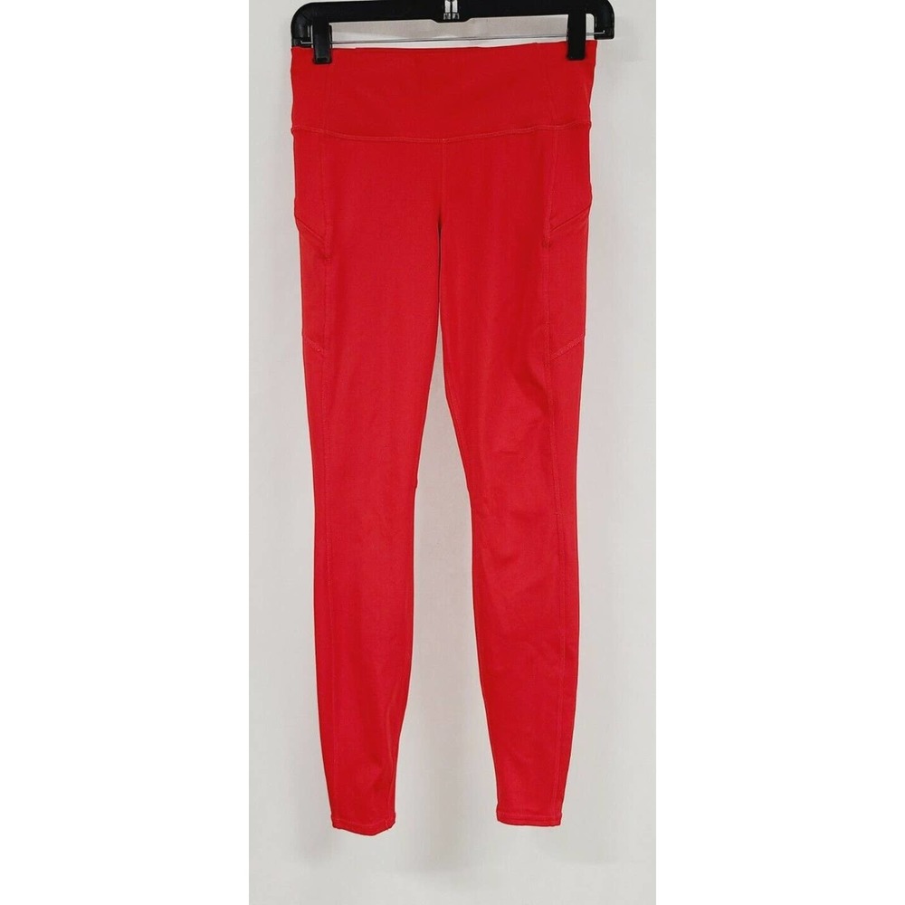 Athleta Contender Tight Leggings 27" Side Zipper Pockets Women's Size S Red EUC